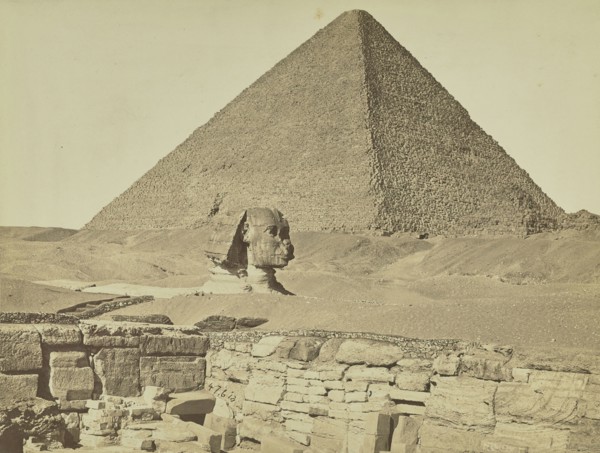 Great Sphinx and pyramid, Giza; Egyptian; Giza, Egypt, Africa; about 1860 - 1870; Albumen silver print