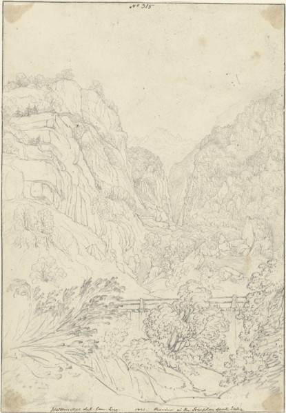 Ravine in the Simplon opposite Isella; Sir John Frederick William Herschel, British, 1792 - 1871, September 1, 1821; Graphite