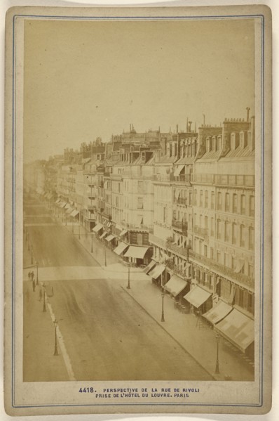 Perspective de la rue de Rivoli, prise de l'Hotel du Louvre; 1870s; Albumen silver print