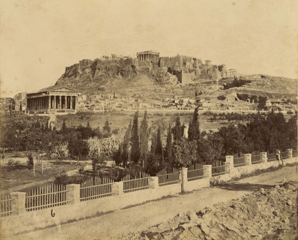 Acropolis of Athens, page 1, recto, about 1865; Albumen silver print