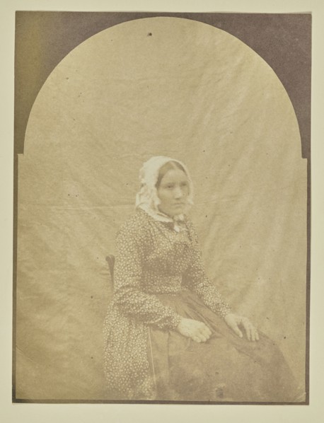 Portrait of seated woman with a bonnet; Hippolyte Bayard, French, 1801 - 1887, about 1840 - 1849; Salted paper print