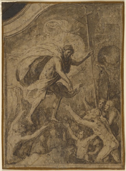 Christ in Limbo; Flemish Master; 1520 - 1540; Pen and brown ink and brown wash; 16.7 x 12.2 cm 6 9,16 x 4 13,16 in