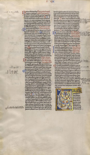 Inhabited Initial U; Sens, or, France; about 1170 - 1180; Tempera colors, gold leaf, and ink on parchment; Leaf: 44.3 x 29.1 cm