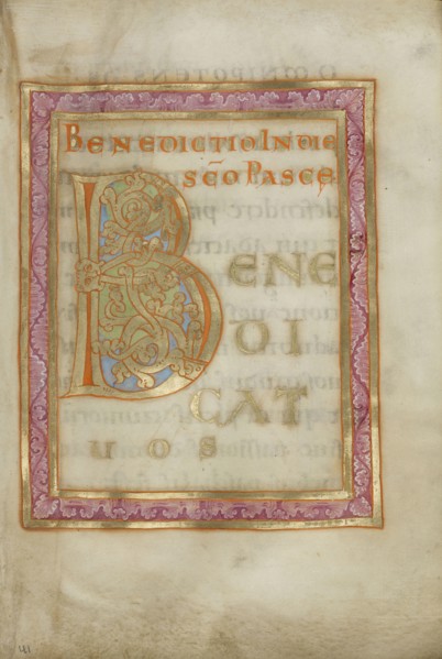 Decorated Incipit Page; Regensburg, Bavaria, Germany; about 1030 - 1040; Tempera colors, gold leaf, and ink on parchment; Leaf