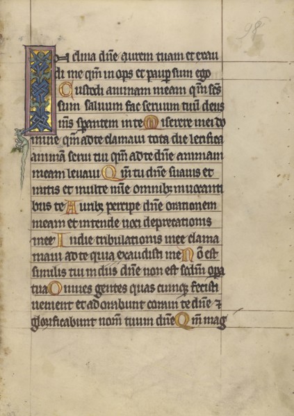 Decorated Initial I; Würzburg, Germany; about 1240 - 1250; Tempera colors, gold leaf, and silver leaf on parchment