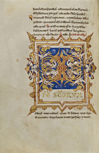 Inhabited Initial X; Montecassino, Italy; 1153; Tempera colors, gold leaf, gold paint, and ink on parchment; Leaf: 19.2 x 13.2