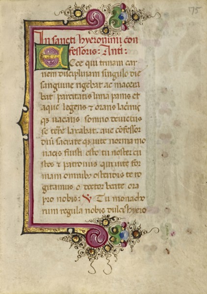 Decorated Initial E; Ferrara, Emilia-Romagna, Italy; about 1469; Tempera colors, gold paint, gold leaf, and ink on parchment