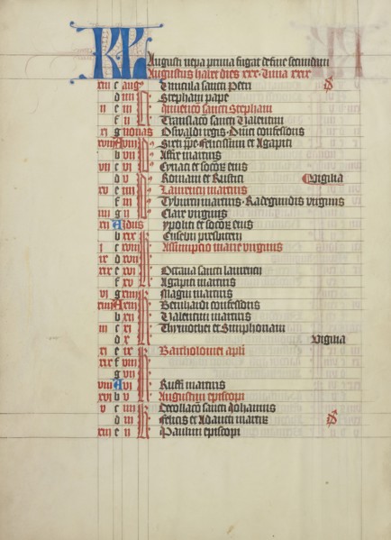 Calendar Page; Vienna, Austria; about 1420 - 1430; Tempera colors, gold leaf, and ink on parchment; Leaf: 41.9 x 31 cm