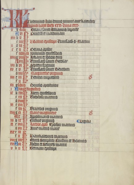 Calendar Page; Vienna, Austria; about 1420 - 1430; Tempera colors, gold leaf, and ink on parchment; Leaf: 41.9 x 31 cm