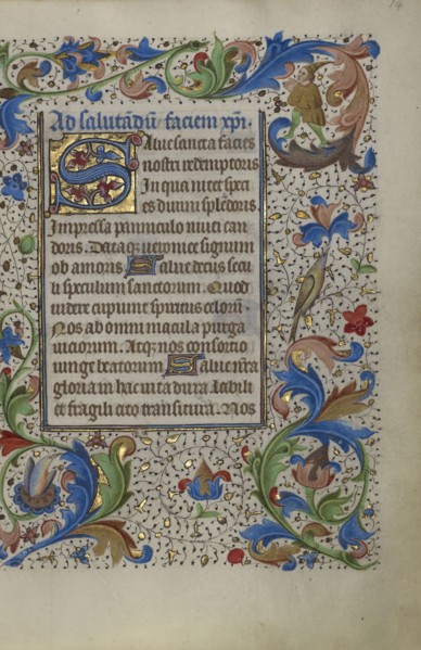 Decorated Initial S; Ghent, probably, Belgium; about 1450 - 1455; Tempera colors, gold leaf, and ink on parchment