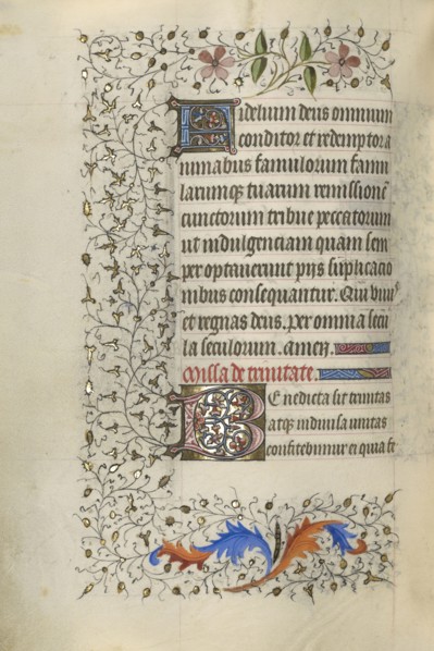 Decorated Initial F; Decorated Initial B; Paris, France; about 1415 - 1420; Tempera colors, gold paint, gold leaf, and ink