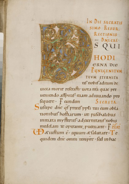 Decorated Initial D; about 1025 - 1050; Tempera colors, gold, and ink on parchment; Ms. Ludwig V 2, fol. 66v