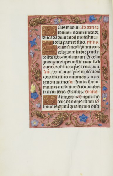 Decorated Text Page; Bruges, Belgium; about 1510 - 1520; Tempera colors, gold, and ink on parchment; Leaf: 23.2 x 16.7 cm