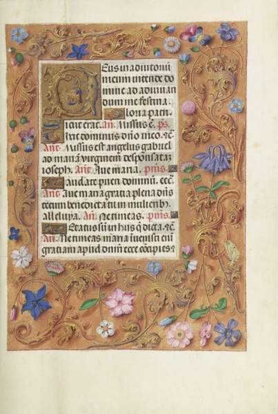 Decorated Text Page; Bruges, Belgium; about 1510 - 1520; Tempera colors, gold, and ink on parchment; Leaf: 23.2 x 16.7 cm
