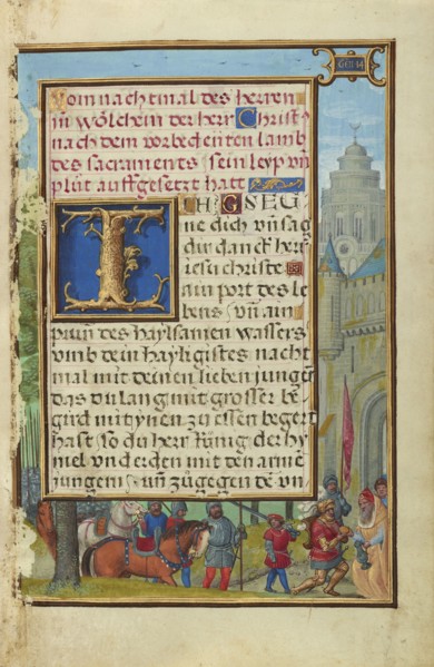 Border with the Meeting of Abraham and Melchizedek; Simon Bening, Flemish, about 1483 - 1561, Bruges, Belgium; about 1525