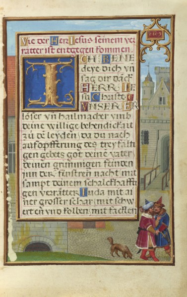 Border with Joab Stabbing Abner; Simon Bening, Flemish, about 1483 - 1561, Bruges, Belgium; about 1525 - 1530; Tempera colors