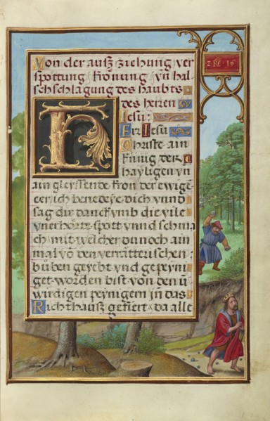 Border with Shimei Throwing Stones at David; Simon Bening, Flemish, about 1483 - 1561, Bruges, Belgium; about 1525 - 1530