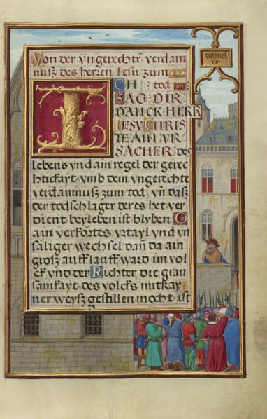 Border with the People Demanding Daniel from Cyrus; Simon Bening, Flemish, about 1483 - 1561, Bruges, Belgium; about 1525