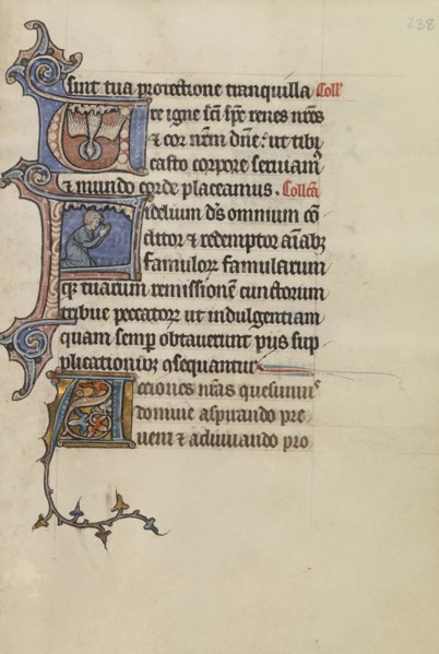 Initial U: The Holy Spirit; Initial F: A Man Kneeling in Prayer; Initial A; Bute Master, Franco-Flemish, active about 1260