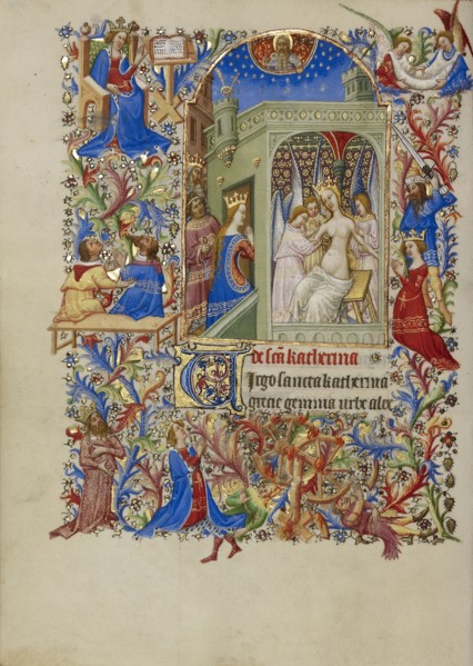 Saint Catherine Tended by the Angels and Visited by the Queen; Spitz Master, French, active about 1415 - 1425, Paris, France