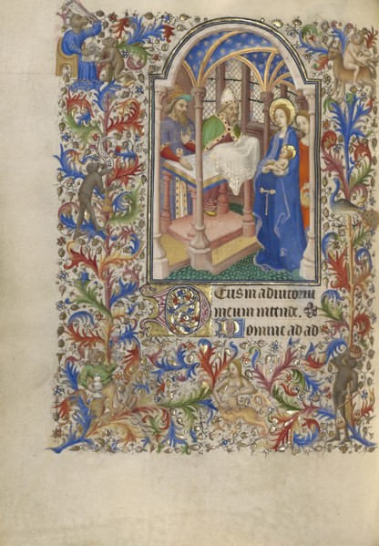 The Presentation in the Temple; Paris, France; about 1420; Tempera colors, gold, and ink on parchment; Leaf: 20.2 x 14.9 cm