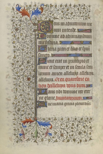 Decorated Text Page; Paris, France; about 1415 - 1420; Tempera colors, gold paint, gold leaf, and ink on parchment
