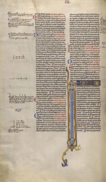 Decorated Initial I; Sens, or, France; about 1170 - 1180; Tempera colors, gold leaf, and ink on parchment; Leaf: 44.3 x 29.1 cm
