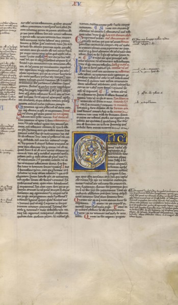Inhabited Initial C; Paris, France; about 1170 - 1180; Tempera colors, gold leaf, and ink on parchment; Leaf: 44.3 x 29.1 cm