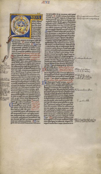 Inhabited Initial Q; Paris, France; about 1170 - 1180; Tempera colors, gold leaf, and ink on parchment; Leaf: 44.3 x 29.1 cm