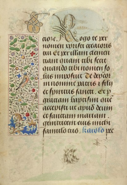 Decorated Text Page; Nicolas Spierinc, Flemish, active 1455 - 1499, Antwerp, illuminated, Belgium; 1469; Tempera colors, gold