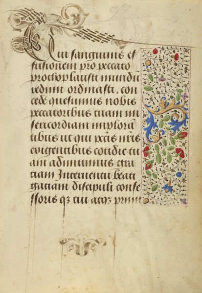 Decorated Text Page; Nicolas Spierinc, Flemish, active 1455 - 1499, Ghent, written, Belgium; 1469; Tempera colors, gold leaf
