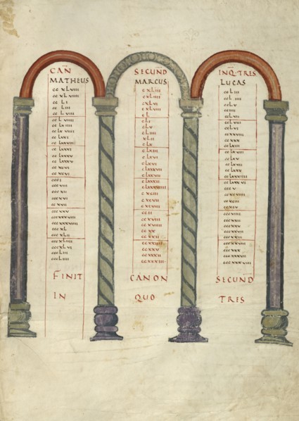 Canon Table Page; Lorsch, Germany; about 826 - 838; Tempera colors on parchment; Leaf: 31.6 x 24 cm, 12 7,16 x 9 7,16 in