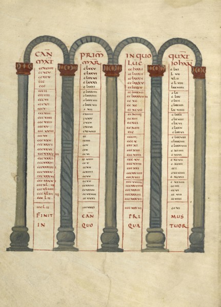 Canon Table Page; Lorsch, Germany; about 826 - 838; Tempera colors on parchment; Leaf: 31.6 x 24 cm, 12 7,16 x 9 7,16 in