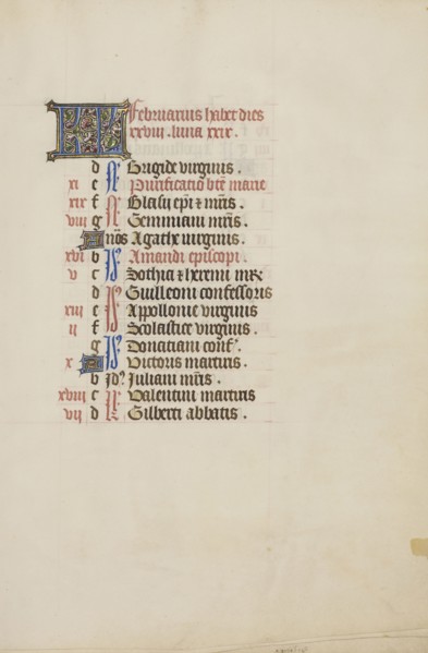 Calendar Page; Ghent, bound, Belgium; 1450s; Tempera colors, gold leaf, gold paint, and ink on parchment; Leaf: 26.4 x 18.4 cm
