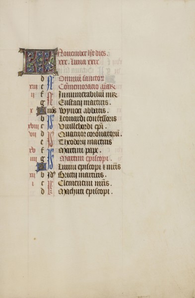 Calendar Page; Bruges, illuminated, Belgium; 1450s; Tempera colors, gold leaf, gold paint, and ink on parchment; Leaf: 26.4