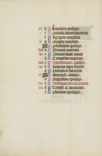 Calendar Page; Ghent, bound, Belgium; 1450s; Tempera colors, gold leaf, gold paint, and ink on parchment; Leaf: 26.4 x 18.4 cm