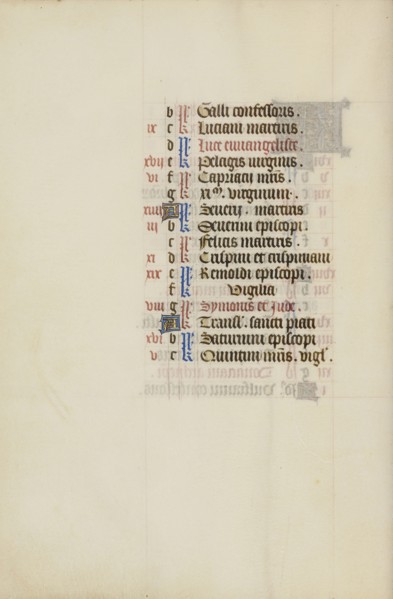 Calendar Page; Ghent, bound, Belgium; 1450s; Tempera colors, gold leaf, gold paint, and ink on parchment; Leaf: 26.4 x 18.4 cm