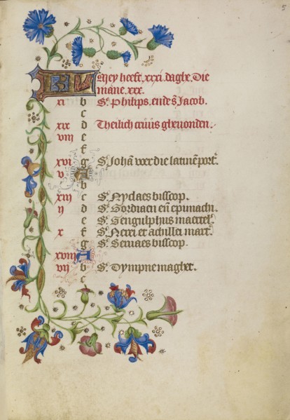 Calendar Page; Brabant, possibly, Flanders, Belgium; after 1460; Tempera colors, gold leaf, and ink on parchment