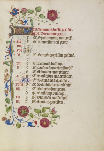 Calendar Page; Brabant, possibly, Flanders, Belgium; after 1460; Tempera colors, gold leaf, and ink on parchment