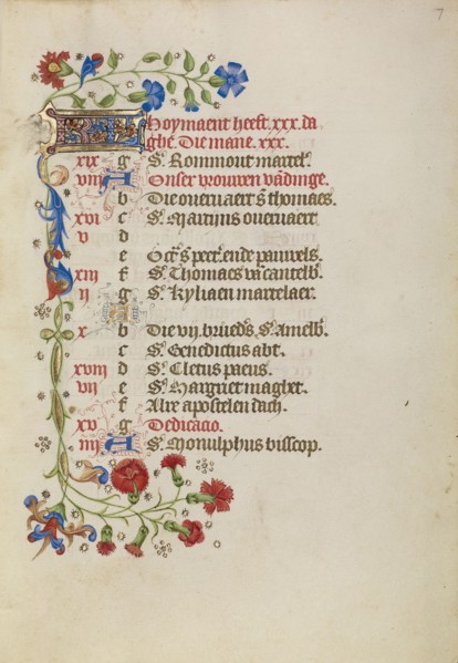 Calendar Page; Brabant, possibly, Flanders, Belgium; after 1460; Tempera colors, gold leaf, and ink on parchment