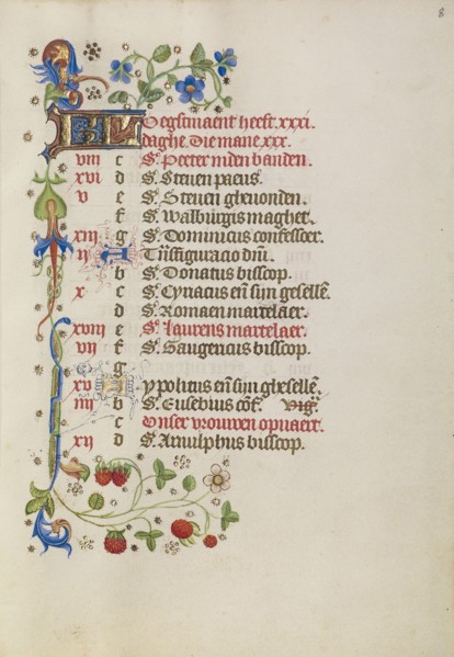 Calendar Page; Brabant, possibly, Flanders, Belgium; after 1460; Tempera colors, gold leaf, and ink on parchment