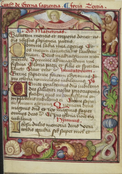 Decorated Text Page; Strasbourg, France; early 16th century; Tempera colors on parchment; Leaf: 13.5 x 10.5 cm