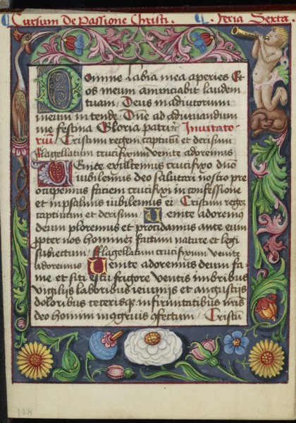 Decorated Text Page; Strasbourg, France; early 16th century; Tempera colors on parchment; Leaf: 13.5 x 10.5 cm