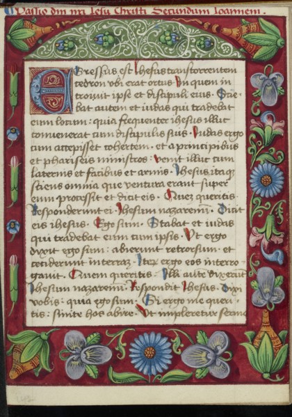 Decorated Text Page; Strasbourg, France; early 16th century; Tempera colors on parchment; Leaf: 13.5 x 10.5 cm