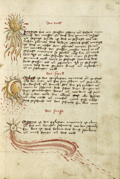 Comets; Ulm, Germany; shortly after 1464; Watercolor and ink on paper bound between original wood boards covered with original
