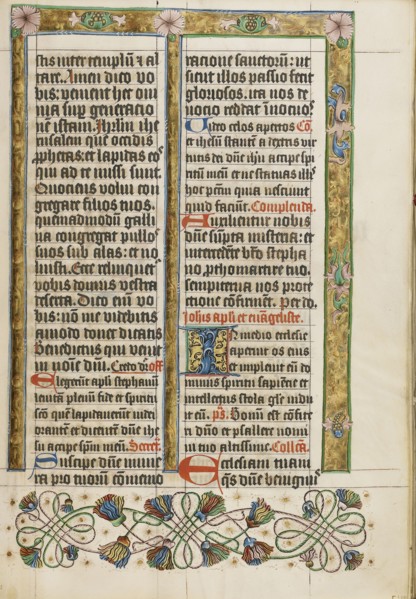 Decorated Text Page; Westphalia, Germany; about 1500 - 1505; Tempera colors, gold paint, and ink on parchment; Leaf: 38.7 x 27.9