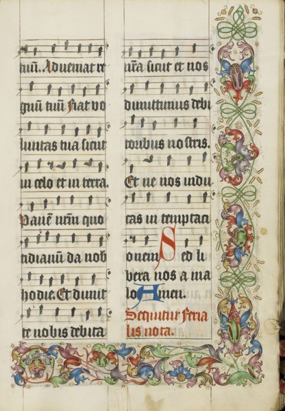 Decorated Text Page; Westphalia, Germany; about 1500 - 1505; Tempera colors, gold paint, and ink on parchment; Leaf: 38.7 x 27.9