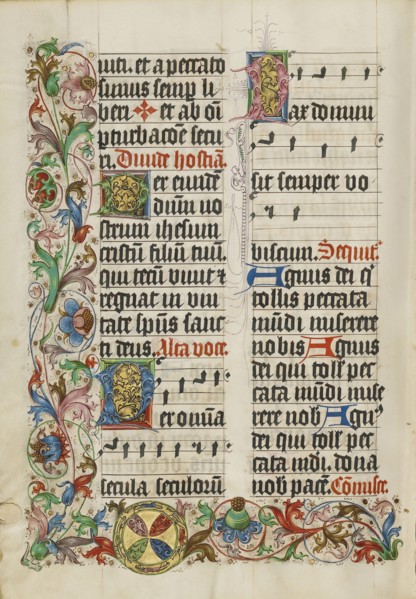 Decorated Text Page; Westphalia, Germany; about 1500 - 1505; Tempera colors, gold paint, and ink on parchment; Leaf: 38.7 x 27.9