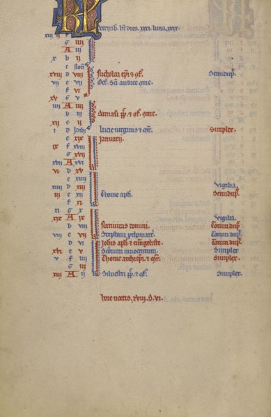 Calendar Page; Lyon, France; begun after 1234 - completed before 1262; Tempera colors and gold leaf on parchment