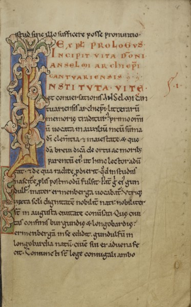 Decorated Initial I; Tournai, probably, Belgium; about 1140 - 1150; Tempera colors, gold paint, and ink on parchment